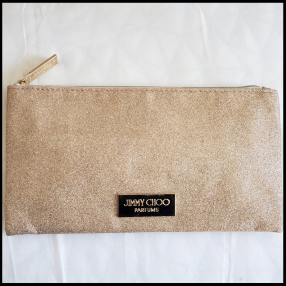 NEW Jimmy Choo Gold Glitter Clutch Cosmetic Bag